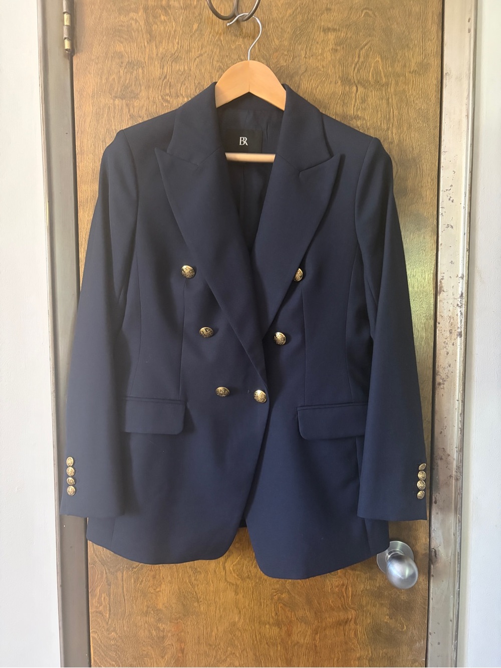 Banana Republic Navy Double-Breasted Blazer with Gold Buttons
